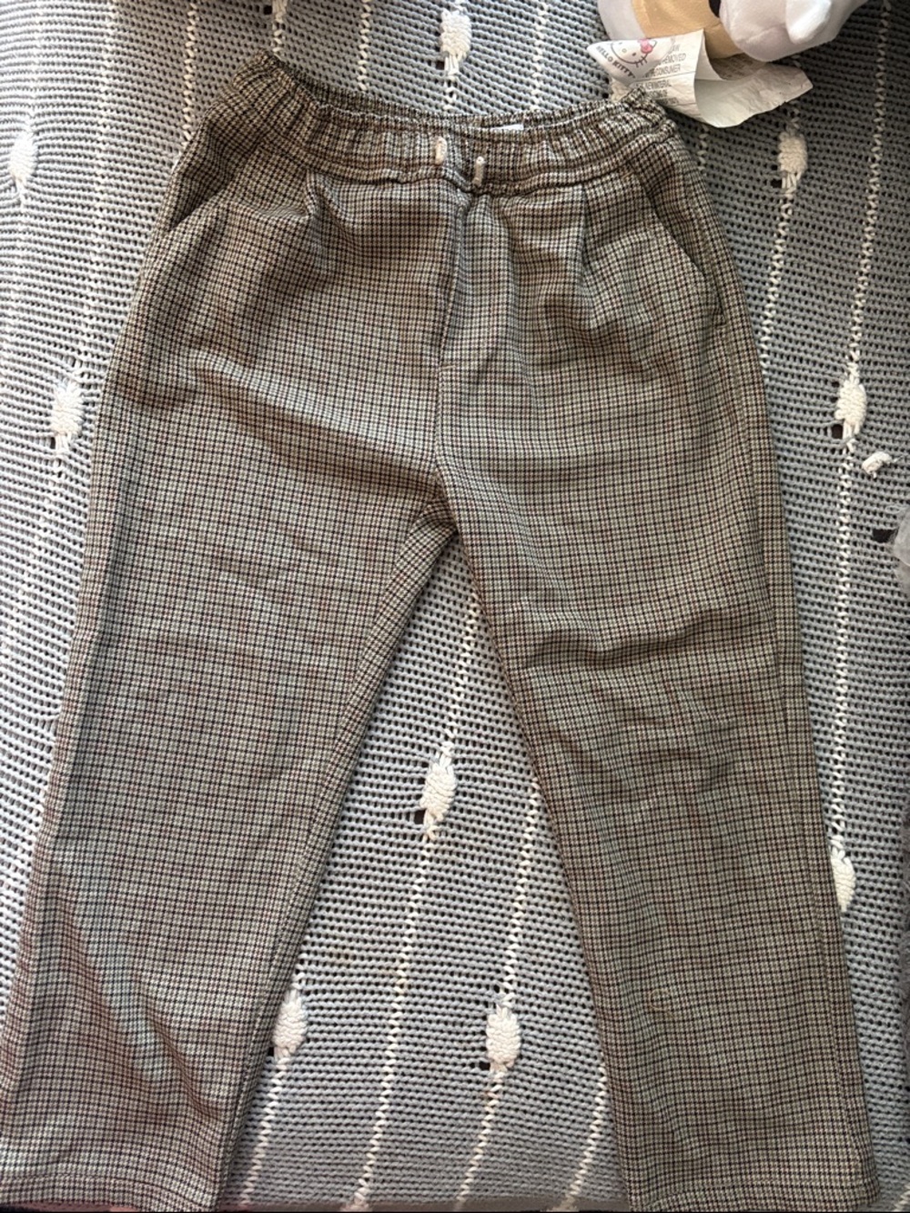 Boys Zara Checked Elastic-Waist Men’s Pants - Neutral Brown/Gray